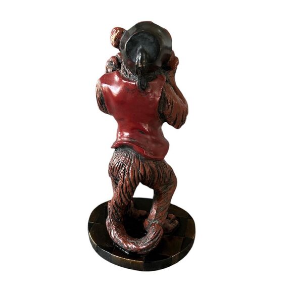 Brown and Red Singing Monkey with Hat and Microphone Resin Figurine - Picture 4 of 7